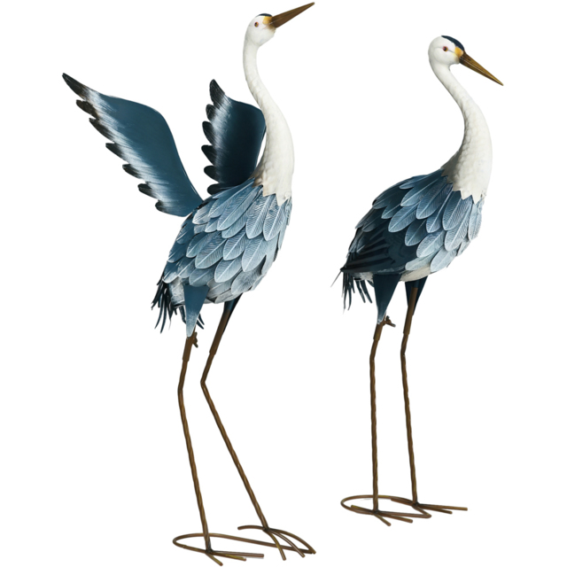 Outsunny Blue and White Metal Heron Garden Statues with Stakes - image 1