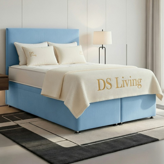 DS Living Prima King Size Sky Blue Plush Divan Bed - image 1