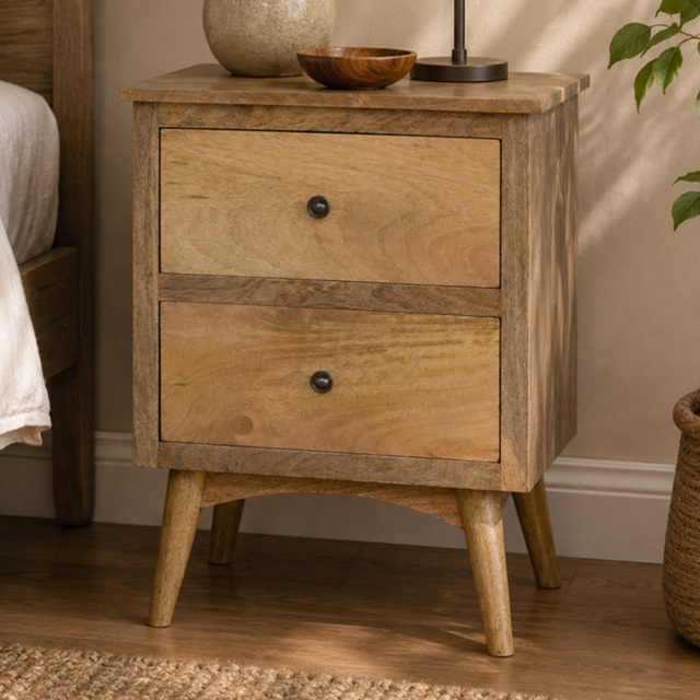 Artisan Furniture Brown 2 Drawer Nordic Style Solid Wood Bedside Table - image 1