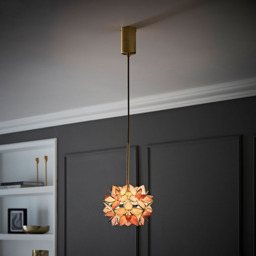 ValueLights Reine Pink Glass Shade Brushed Gold LED Ceiling Pendant Light - thumbnail 2