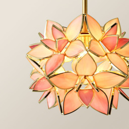 ValueLights Reine Pink Glass Shade Brushed Gold LED Ceiling Pendant Light - thumbnail 3