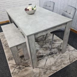Portland Velvet 4 Seater Dining Set with Bench Stone Grey