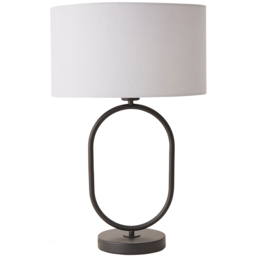 ValueLights Antonia Grey Fabric Drum Shade Matte Black Oval LED Table Lamp