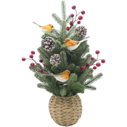 Sleigh Bells Ring Green Robin Berry Potted Tree Christmas Decoration