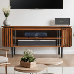Brooklyn Slatted 2 Shelf Mango Wood TV Cabinet - thumbnail 1