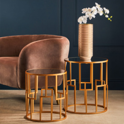 Premier Housewares Avantis Gold Mirrored Top Round Nest of Side Tables Set of 2 - thumbnail 2