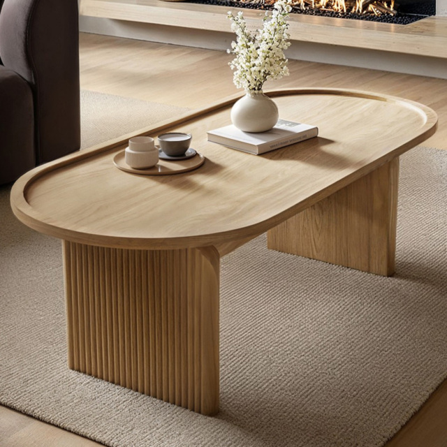 SOLACE+CO Varm Oak Ribbed Wooden Oval Coffee Table - image 1