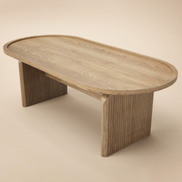 SOLACE+CO Varm Oak Ribbed Wooden Oval Coffee Table - thumbnail 2