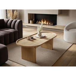 SOLACE+CO Varm Oak Ribbed Wooden Oval Coffee Table - thumbnail 4