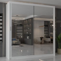 M N Furniture Modern Gala 2 Door White Mirrored Sliding Wardrobe 100cm - thumbnail 1