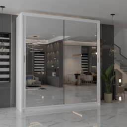 M N Furniture Modern Gala 2 Door White Mirrored Sliding Wardrobe 100cm - thumbnail 4