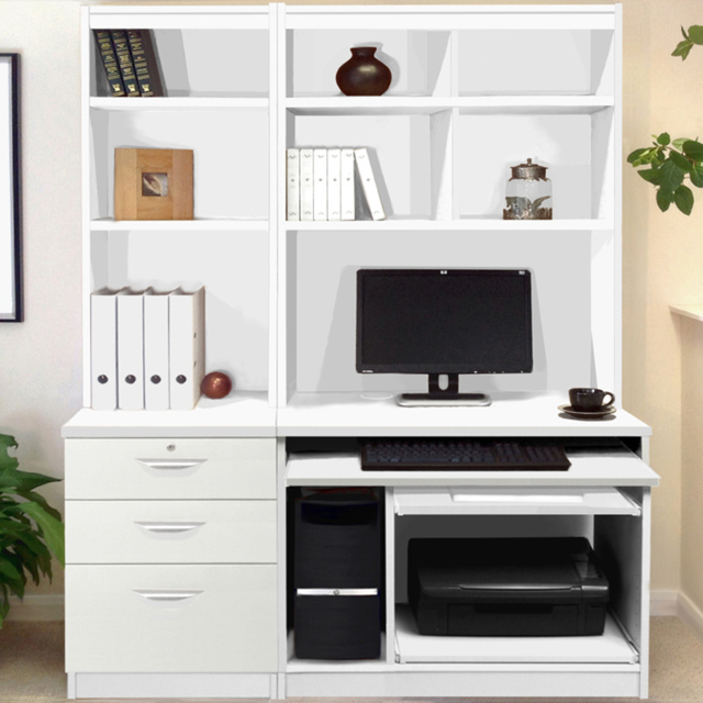 R White Cabinets Set 17 3 Drawer White Computer Desk - image 1