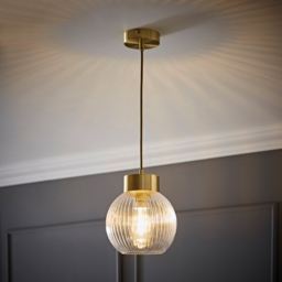 ValueLights Maddison Ribbed Glass Brushed Gold Ceiling Light - thumbnail 2
