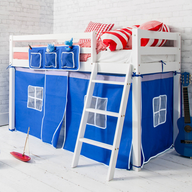 Noa and Nani Ontario White Mid Sleeper Shorty Cabin Bed with Blue Tent