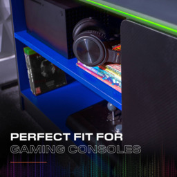 X Rocker Carbon-Tek Grey and Blue Single Door 2 Shelf TV Media Cabinet with Neo Fibre LED Light - thumbnail 4
