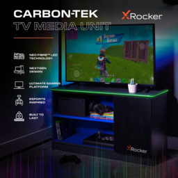 X Rocker Carbon-Tek Grey and Blue Single Door 2 Shelf TV Media Cabinet with Neo Fibre LED Light - thumbnail 2