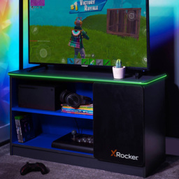 X Rocker Carbon-Tek Grey and Blue Single Door 2 Shelf TV Media Cabinet with Neo Fibre LED Light - thumbnail 1