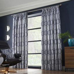 Alan Symonds Ome Jacquard Lined Pencil Pleat Taped Top Curtains Navy 167 x 183cm