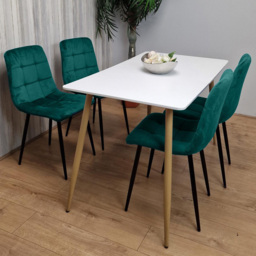 Kosy Koala 4 Seater Wooden and Velvet Dining Table Set White and Green