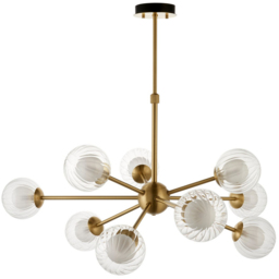 Merano Rome Satin Brass Glass Multi Arm Pendant Ceiling Lamp