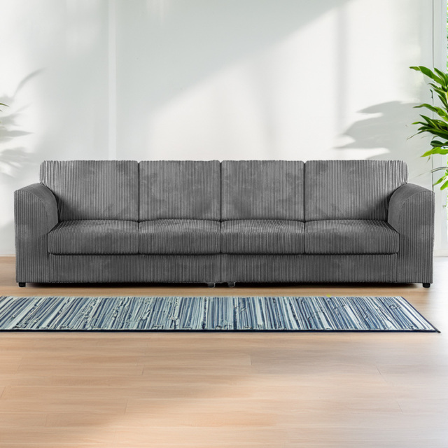 Luxor 4 Seater Grey Jumbo Cord Long Sofa with Full Back - image 1