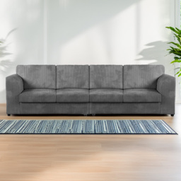Luxor 4 Seater Grey Jumbo Cord Long Sofa with Full Back - thumbnail 1