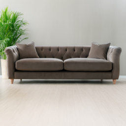 Elsie Chesterfield Mushroom Plush Velvet 3 Seater Sofa