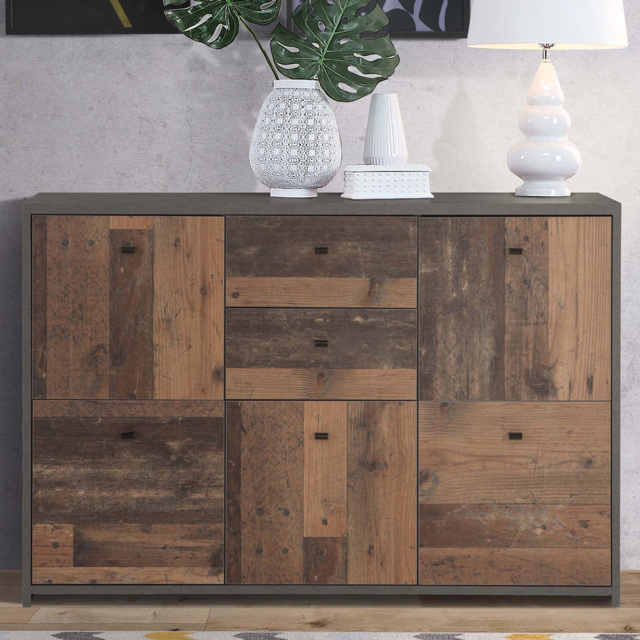 Florence Best 5 Doors 2 Drawers Dark Grey Old-Wood Storage Chest - image 1