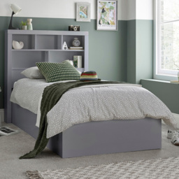 Bedmaster Oscar Grey Single Wooden Ottoman Bed with Bookcase Headboard - thumbnail 1