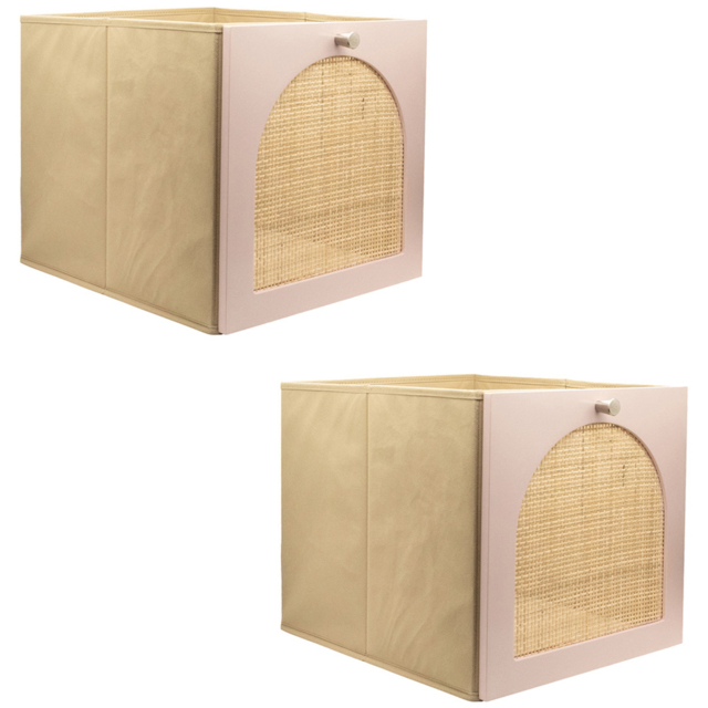 Homebase Timber Fronted Dusky Pink Rattan Cube Storage Insert 2 Pack - image 1