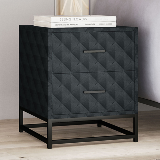 Portland 2 Drawer Black Bedside Table Set of 2 - image 1