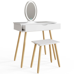 GFW Signy Single Drawer White Dressing Table Set with LED Mirror - thumbnail 4