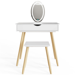GFW Signy Single Drawer White Dressing Table Set with LED Mirror - thumbnail 3
