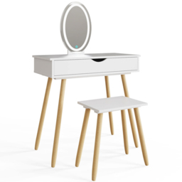 GFW Signy Single Drawer White Dressing Table Set with LED Mirror - thumbnail 2