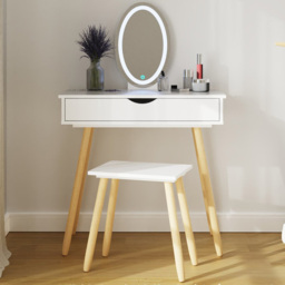 GFW Signy Single Drawer White Dressing Table Set with LED Mirror - thumbnail 1