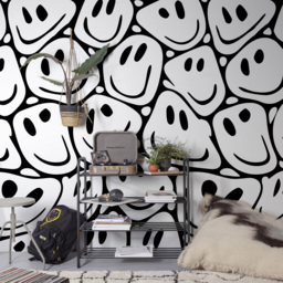 Grandeco Black and White Smiley Winky Faces Textured 3 Panel Wall Mural