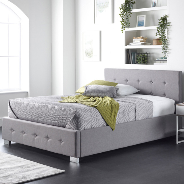Aspire Double Grey Linen Side Opening Ottoman Storage - image 1