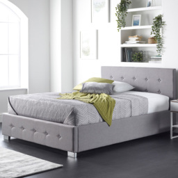 Aspire Double Grey Linen Side Opening Ottoman Storage