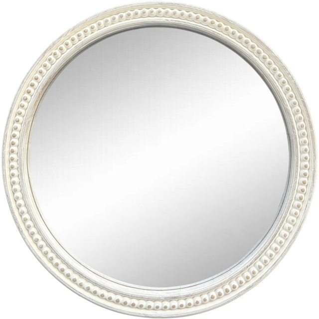Light Washed Wood Round Beaded Mirror White - image 1