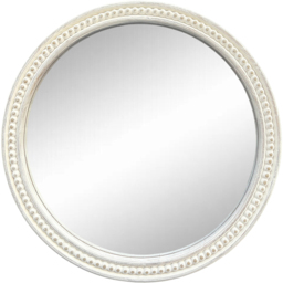Light Washed Wood Round Beaded Mirror White