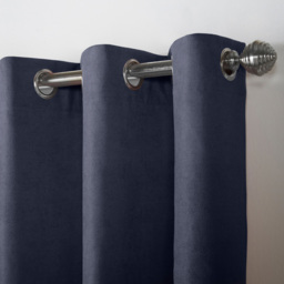 Alan Symonds Velvet Chenille Ring Top Eyelet Curtains Navy 142 x 183cm - thumbnail 3