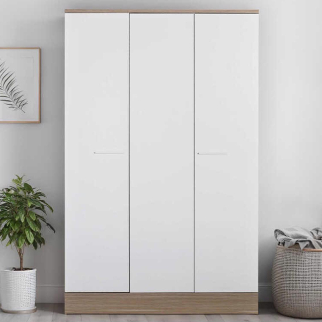 FWStyle White 3 Door Single Drawer Triple Wardrobe - image 1