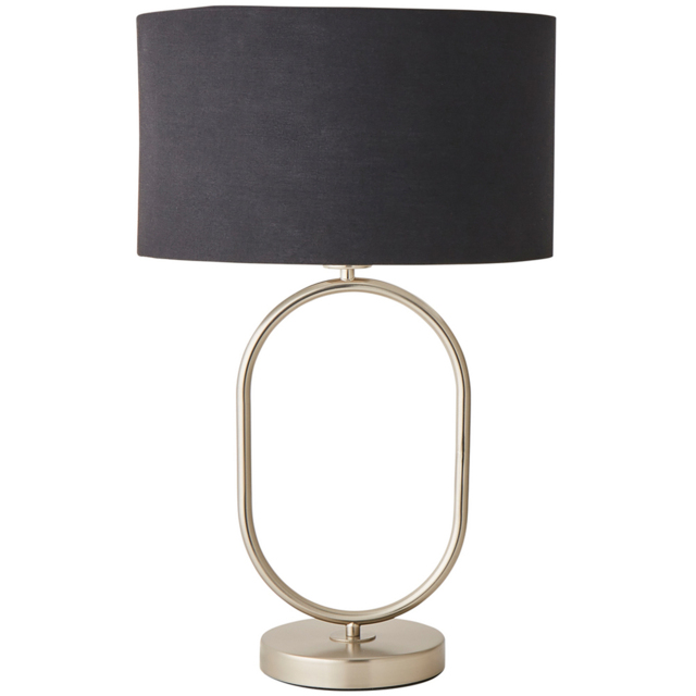 ValueLights Antonia Black and Chrome Drum Shade Brushed Chrome Oval Table Lamp - image 1