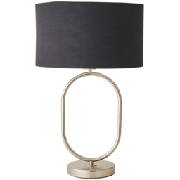 ValueLights Antonia Black and Chrome Drum Shade Brushed Chrome Oval Table Lamp - thumbnail 1