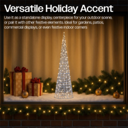 Xmas Haus Cone Shaped 250 White Micro LED Silver Light Tower 3ft - thumbnail 4