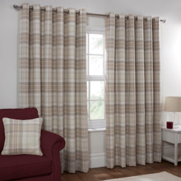 Divante Hatfield Check Blackout Eyelet Curtain Natural 167 x 137cm - thumbnail 1