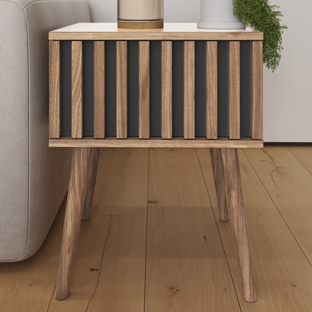 GFW Rowan Oak Single Drawer Louvered Side Table - image 1
