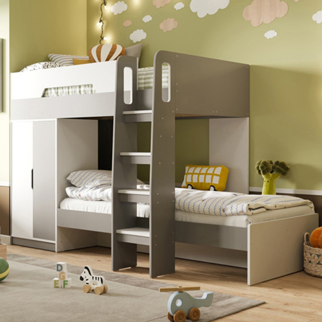 Flair Benito Wooden White and Grey Bunk Bed with Wardrobe - image 1