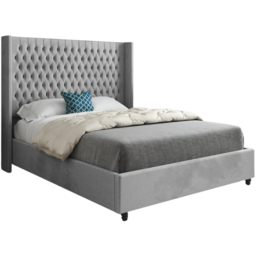 Volta Small Double Grey Soft Velvet Upholstered Bed Frame with Straight Winged Headboard - thumbnail 2
