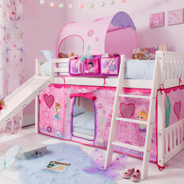Noa and Nani Tuva White Fairies Cabin Bed with Bunk Underbed Slide